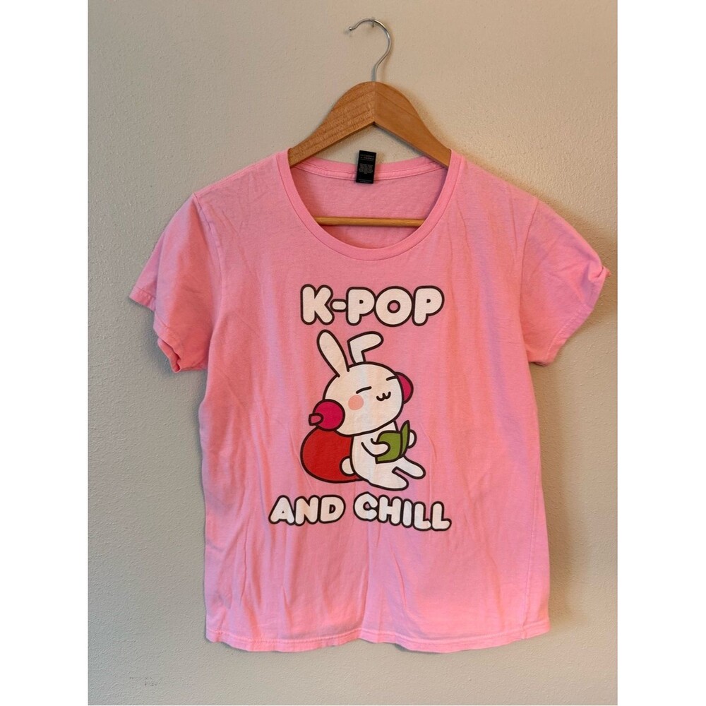 100 Cotton t shirt Pink K-Pop and Chill Graphic bunny Tee